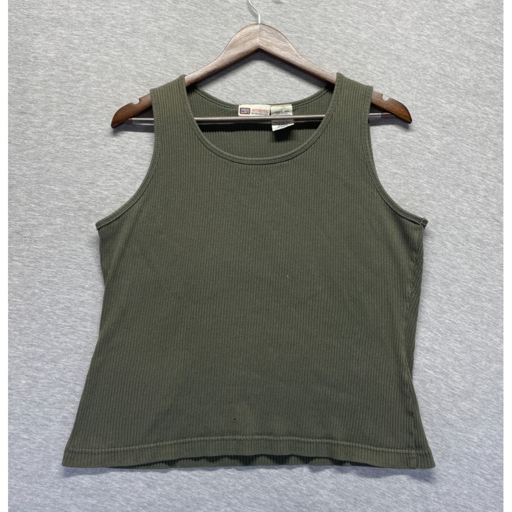 Faded Glory Tank Top Womens Large Olive Green Ribbed Knit Sleeveless Round Neck